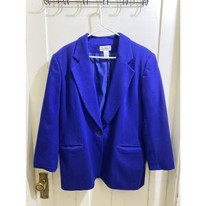 Vintage Woman's Worthington‎ Wool Blazer Sz 16  Sleek Design Shoulder Pads Blue